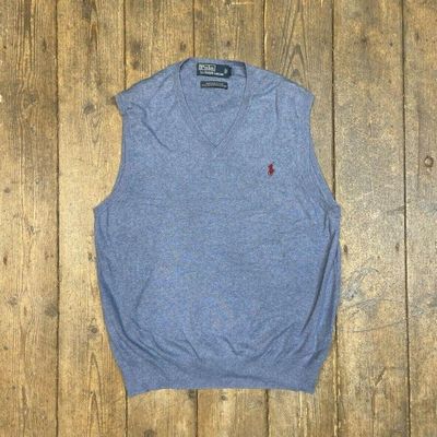 Ralph Lauren Polo Vest Jumper Cotton Knit V Neck Sweater, Blue, Mens Medium