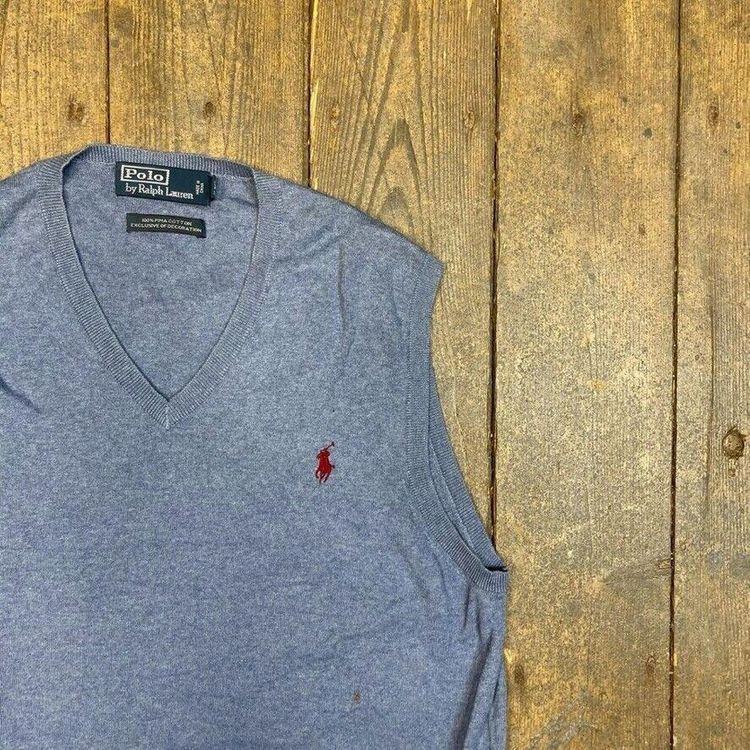 Ralph Lauren Polo Vest Jumper Cotton Knit V Neck Sweater, Blue, Mens Medium image 2