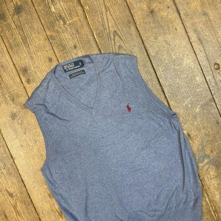 Ralph Lauren Polo Vest Jumper Cotton Knit V Neck Sweater, Blue, Mens Medium image 3
