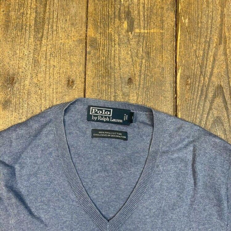 Ralph Lauren Polo Vest Jumper Cotton Knit V Neck Sweater, Blue, Mens Medium image 6