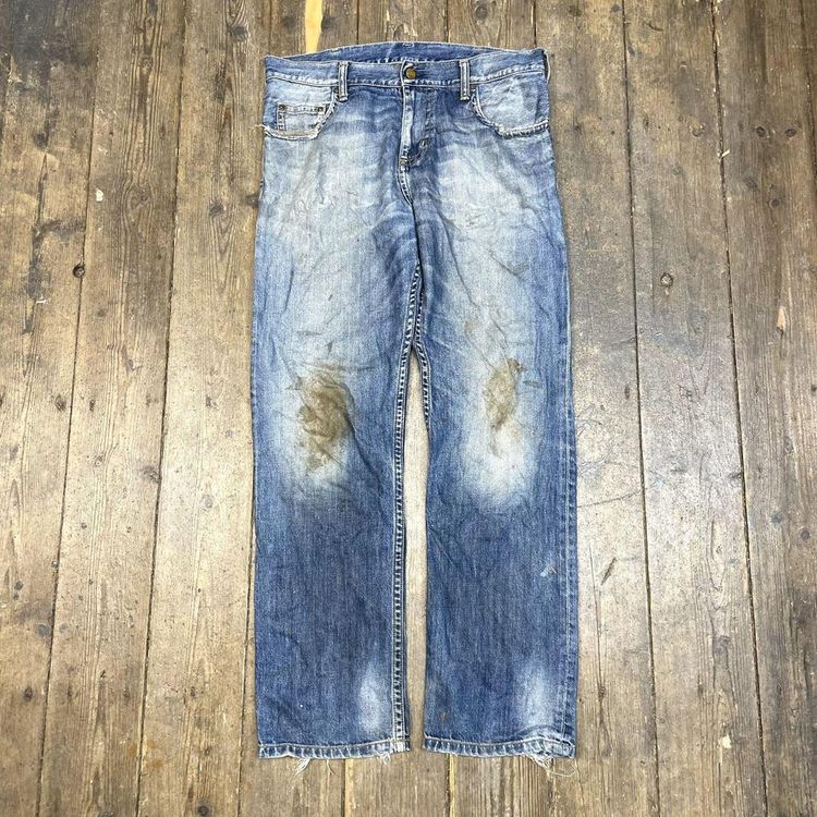 Carhartt Jeans Slim Fit Carpenter Denim Workwear Trousers, Blue, Mens 36