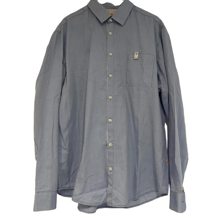HUGO BOSS Orange label Mens Long Sleeve Shirt Blue Button Up Collar Size XXL 2XL.