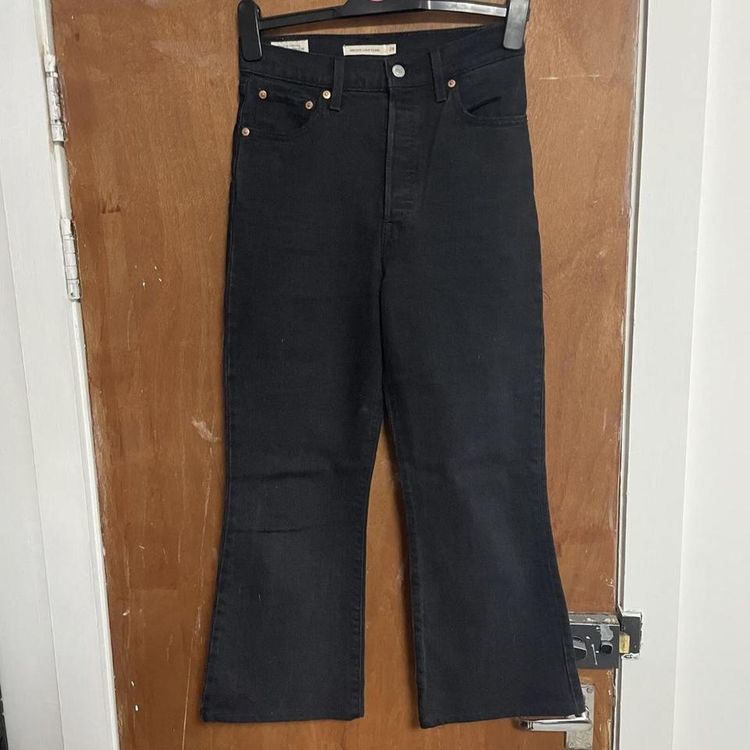 LEVIS PREMIUM RIBCAGE CROP FLARE Jeans W25 L26 Black Womens Button Fly Denim. image 2