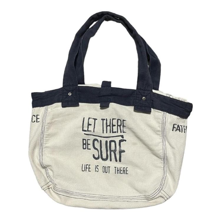 Fat Face Canvas Beach Bag Beige & Navy Let There Be Surf Womens.