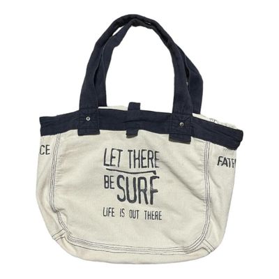 Fat Face Canvas Beach Bag Beige & Navy Let There Be Surf Womens.