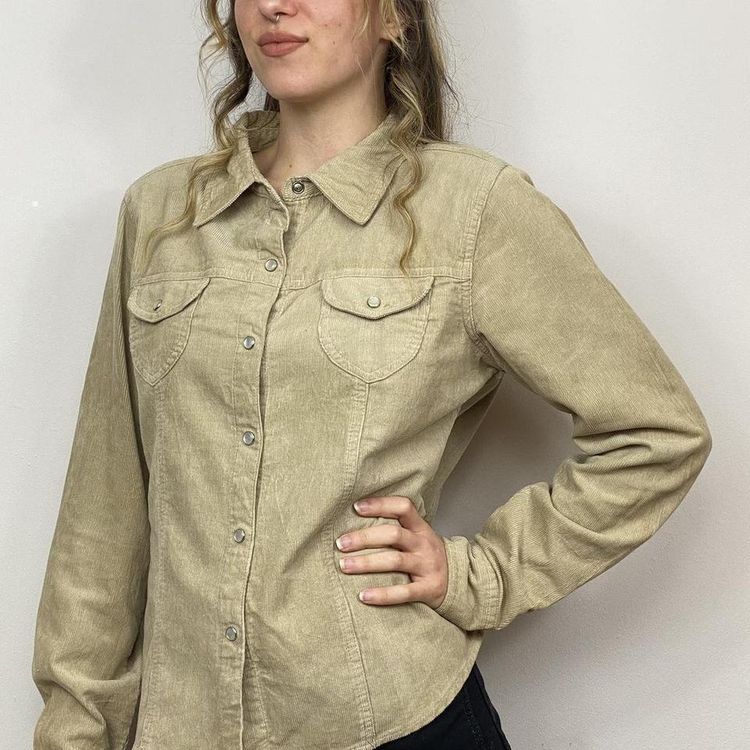 Womens Beige Corduroy Shirt imagen 2