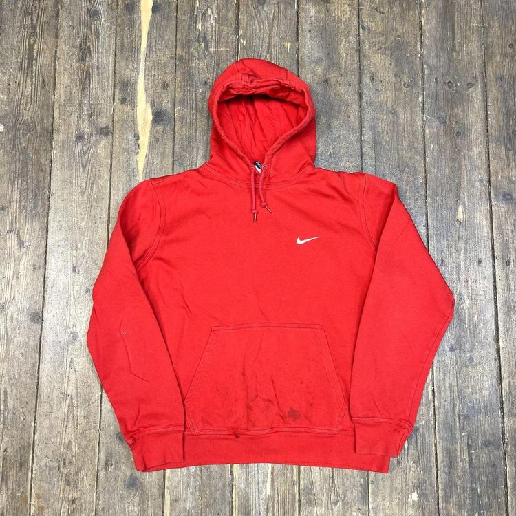 Nike Hoodie Vintage Y2K Small Swoosh Pull Over Sports Sweatshirt, Red, Mens XL 1