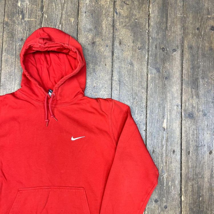 Nike Hoodie Vintage Y2K Small Swoosh Pull Over Sports Sweatshirt, Red, Mens XL 2
