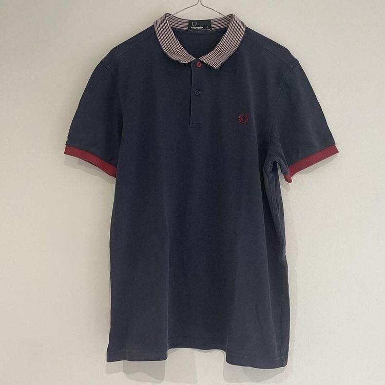 Fred Perry Mens Navy Blue & Red Polo Shirt Short Sleeve Embroidered Logo Large image 2