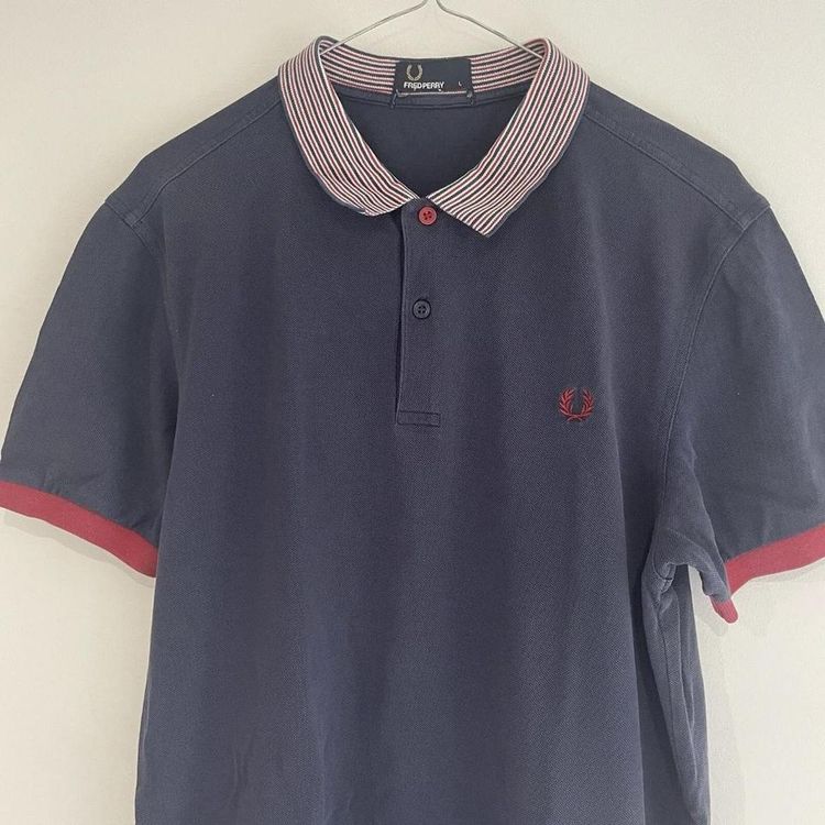 Fred Perry Mens Navy Blue & Red Polo Shirt Short Sleeve Embroidered Logo Large image 3