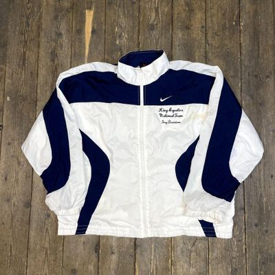 Nike Track Jacket 90s Swoosh Vintage Full-Zip Windbreaker, White Mens XL