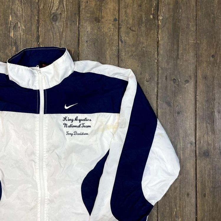 Nike Track Jacket 90s Swoosh Vintage Full-Zip Windbreaker, White Mens XL image 2