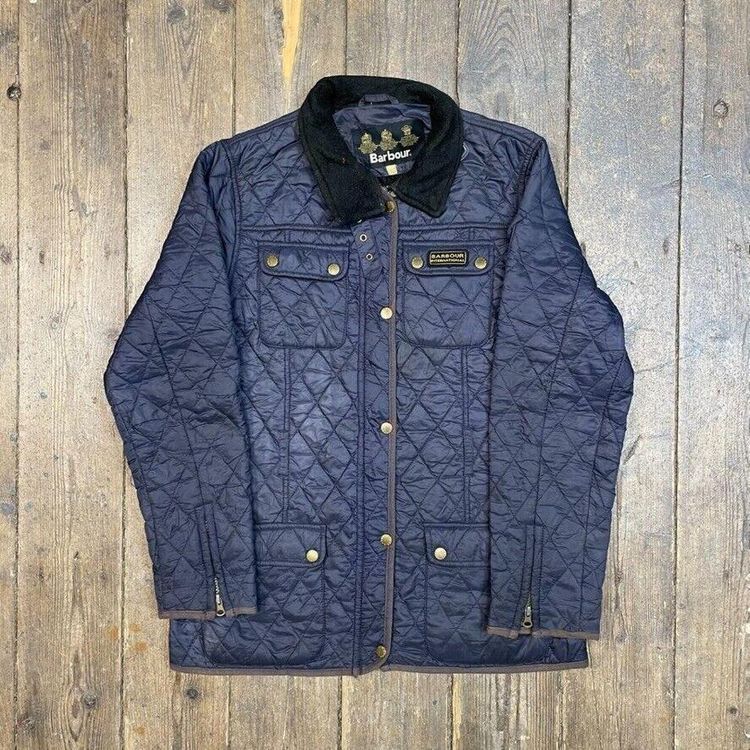 Barbour Quilted Over Coat Full Zip Hunting Outdoor Jacket, Navy, Mens Small