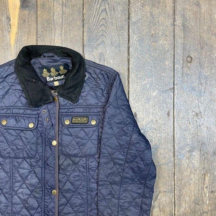 Barbour Quilted Over Coat Full Zip Hunting Outdoor Jacket, Navy, Mens Small image 2