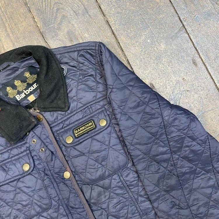 Barbour Quilted Over Coat Full Zip Hunting Outdoor Jacket, Navy, Mens Small image 4