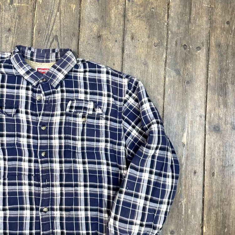 Wrangler Over Shirt Y2K Button Up Fleece Lined Workwear Jacket, Navy Mens 2XL image 2