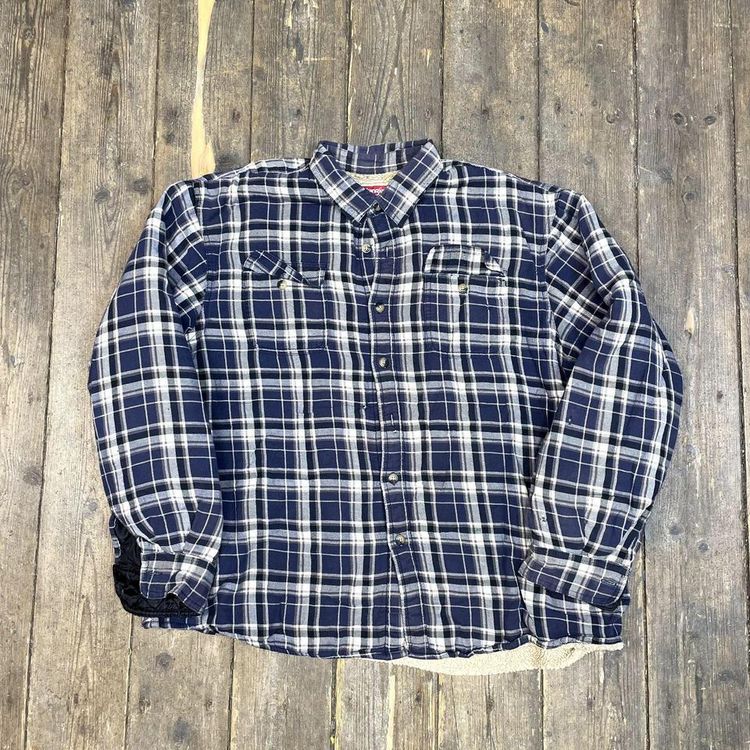 Wrangler Over Shirt Y2K Button Up Fleece Lined Workwear Jacket, Navy Mens 2XL image 1