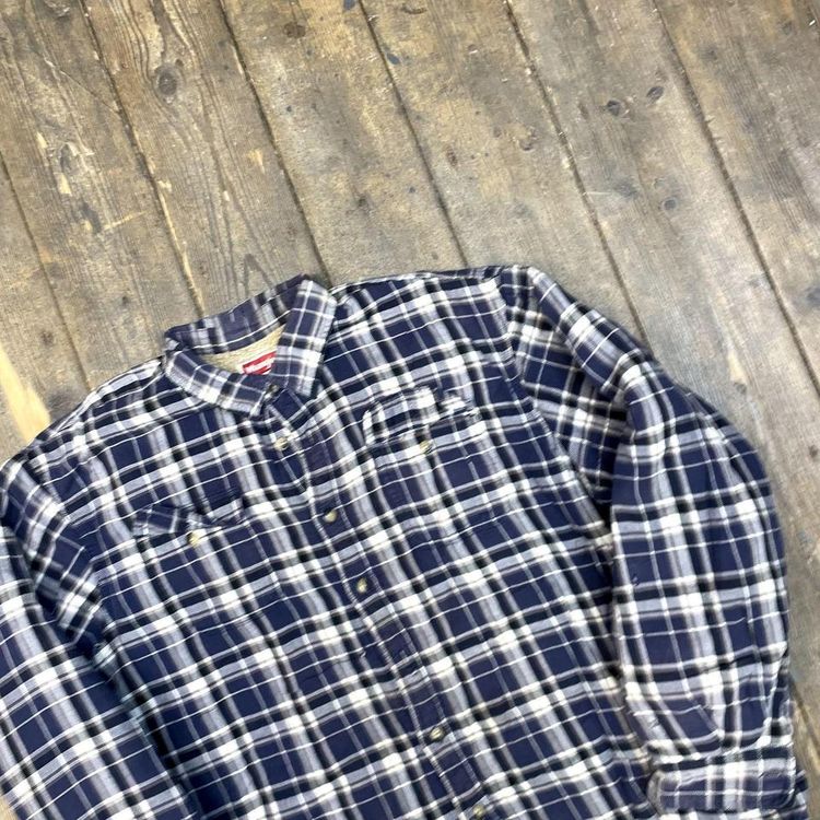 Wrangler Over Shirt Y2K Button Up Fleece Lined Workwear Jacket, Navy Mens 2XL image 3