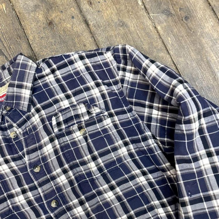 Wrangler Over Shirt Y2K Button Up Fleece Lined Workwear Jacket, Navy Mens 2XL image 4