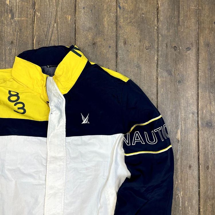 Nautica Rain Jacket Vintage Sports Full Zip Sailing Coat, White, Mens 2XL image 2