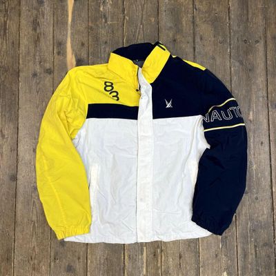Nautica Rain Jacket Vintage Sports Full Zip Sailing Coat, White, Mens 2XL