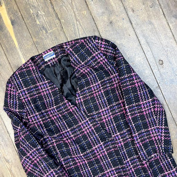 Pendleton Blazer Jacket Wool Check USA Vintage Sports Coat, Pink, Womens 2XL image 3