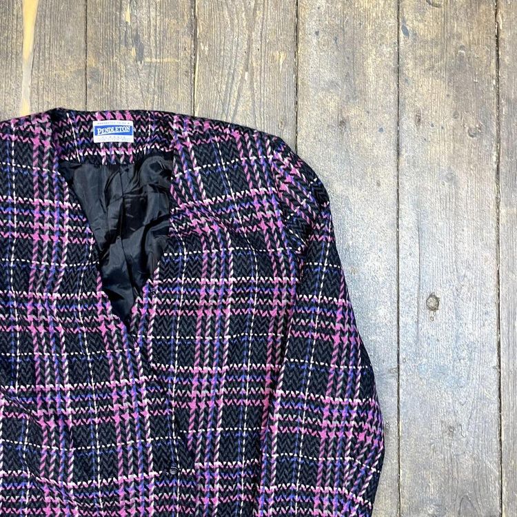 Pendleton Blazer Jacket Wool Check USA Vintage Sports Coat, Pink, Womens 2XL image 2