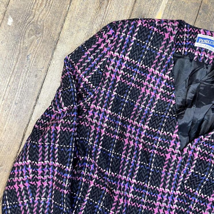 Pendleton Blazer Jacket Wool Check USA Vintage Sports Coat, Pink, Womens 2XL image 5