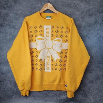Vintage Sweatshirt Champion Crew Neck Jumper Logo Sweater Yellow 90s pullover large print