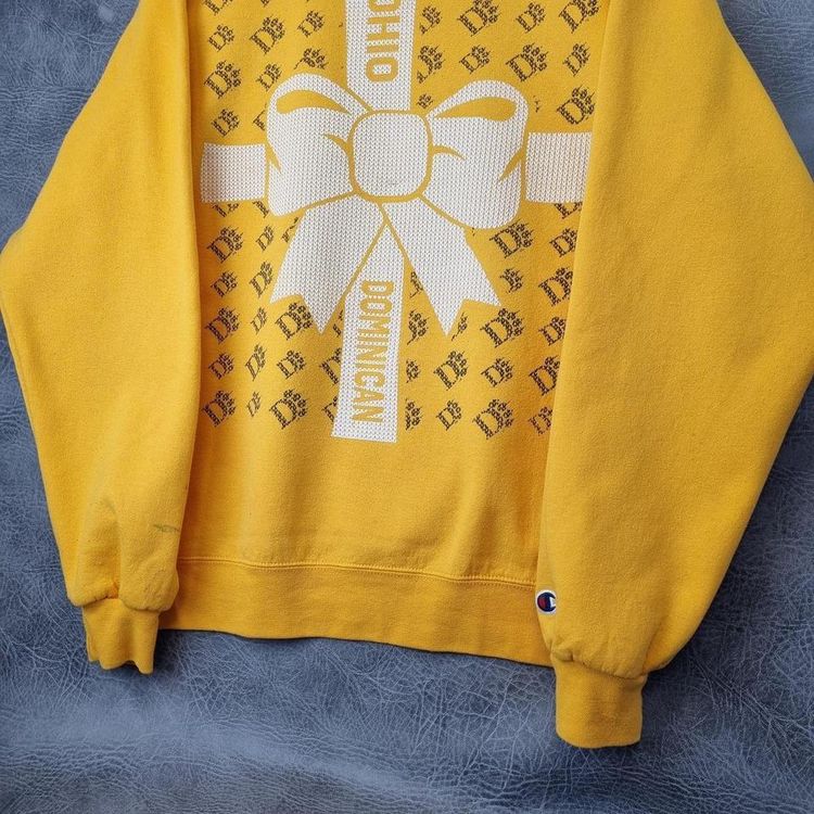 Vintage Sweatshirt Champion Crew Neck Jumper Logo Sweater Yellow 90s pullover large print image 3