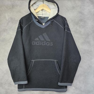 Vintage Adidas Hoodie Fleece Sweatshirt Pullover Jumper Sweater Hoody L Grey