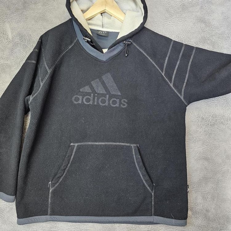 Vintage Adidas Hoodie Fleece Sweatshirt  Pullover Jumper Sweater Hoody  L Grey image 3