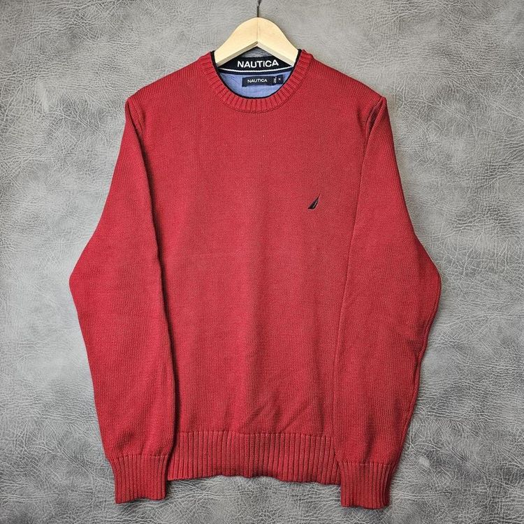 Vintage Nautica Mens Sweater knitted jumper crew neck M Red