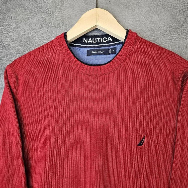 Vintage Nautica Mens Sweater knitted jumper crew neck M Red image 4