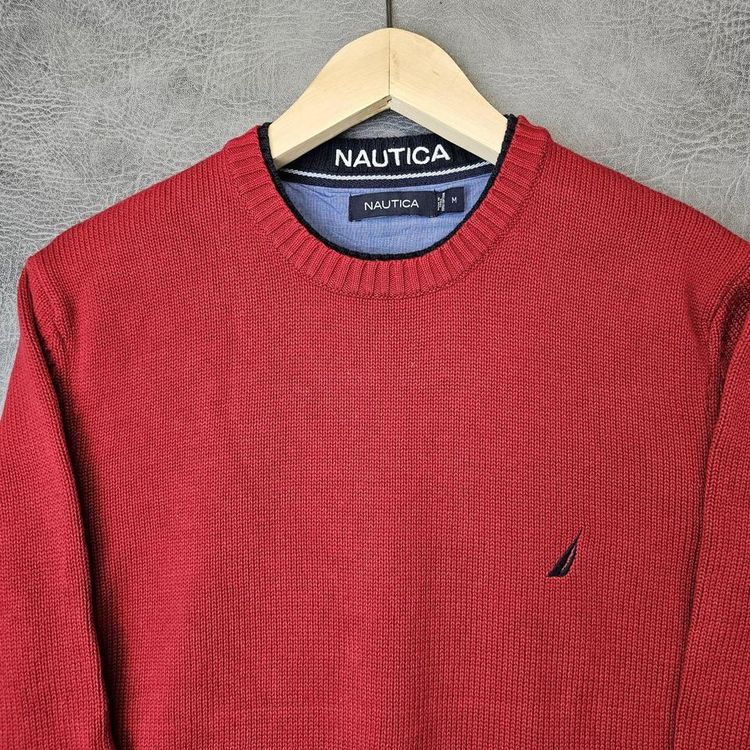 Vintage Nautica Mens Sweater knitted jumper crew neck M Red image 5
