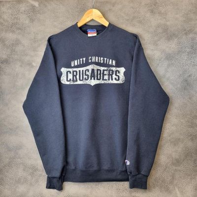 Vintage Sweatshirt Champion Crew Neck Jumper Plain Sweater Navy M 90s pullover