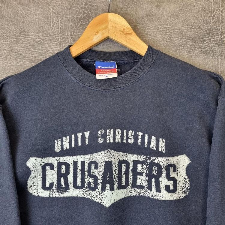 Vintage Sweatshirt Champion Crew Neck Jumper Plain Sweater Navy M 90s pullover image 2