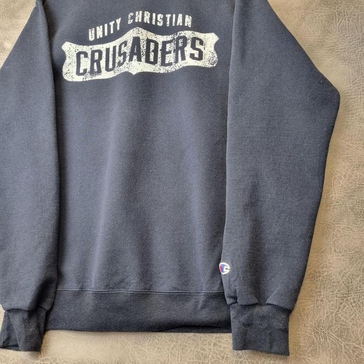 Vintage Sweatshirt Champion Crew Neck Jumper Plain Sweater Navy M 90s pullover image 3