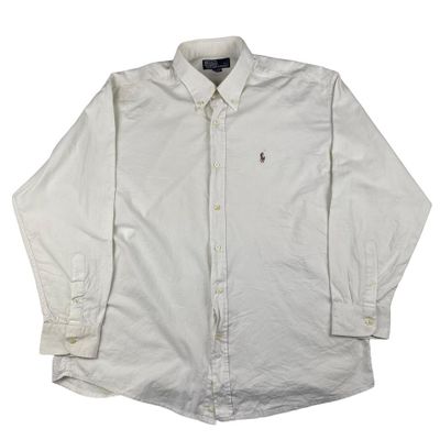 Vintage Ralph Lauren Embroidered Long Sleeve Shirt White Fits Large