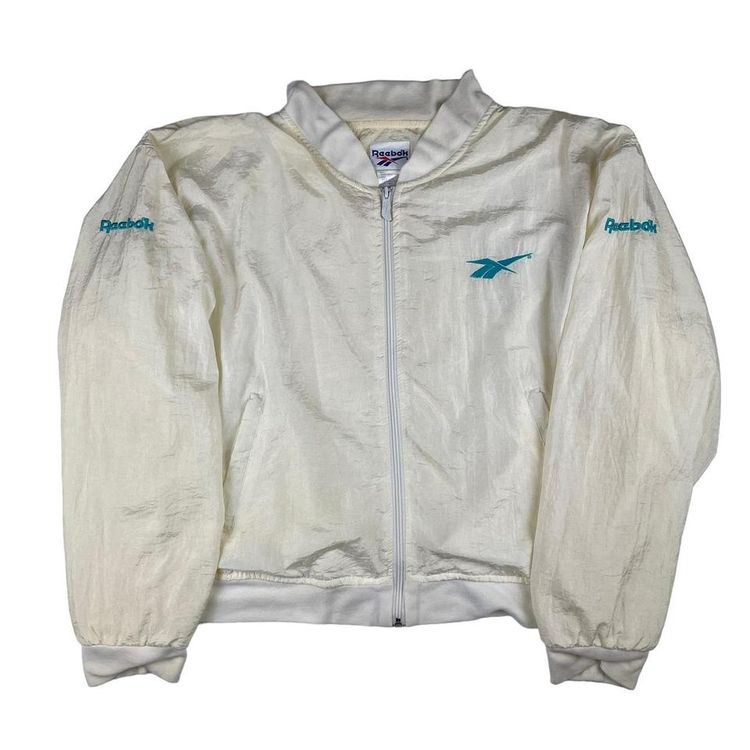 Vintage Reebok Womens Shell Bomber Jacket Cream Fits UK 4-6