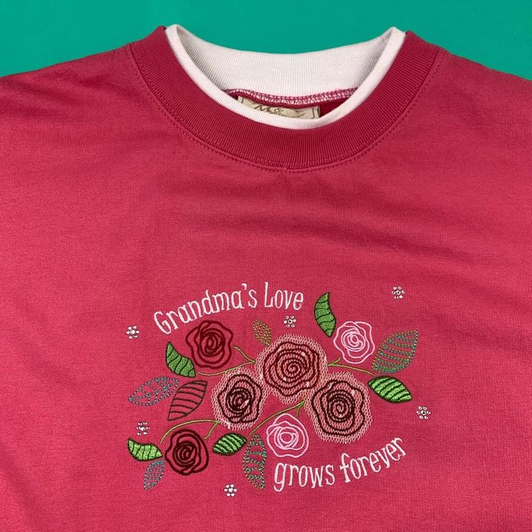 M&C Sports Vintage 90s Cute Embroidered Roses Grandma Sweatshirt Jumper Pink L image 2