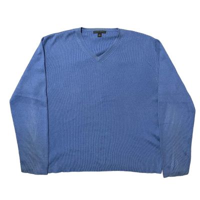 Banana Republic Mens V-Neck Silk & Cashmere Knit Jumper Blue Pullover Size XL