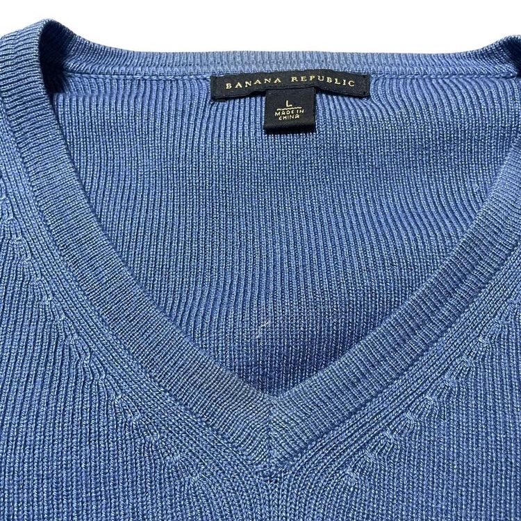 Banana Republic Mens V-Neck Silk & Cashmere Knit Jumper Blue Pullover Size XL obraz 2
