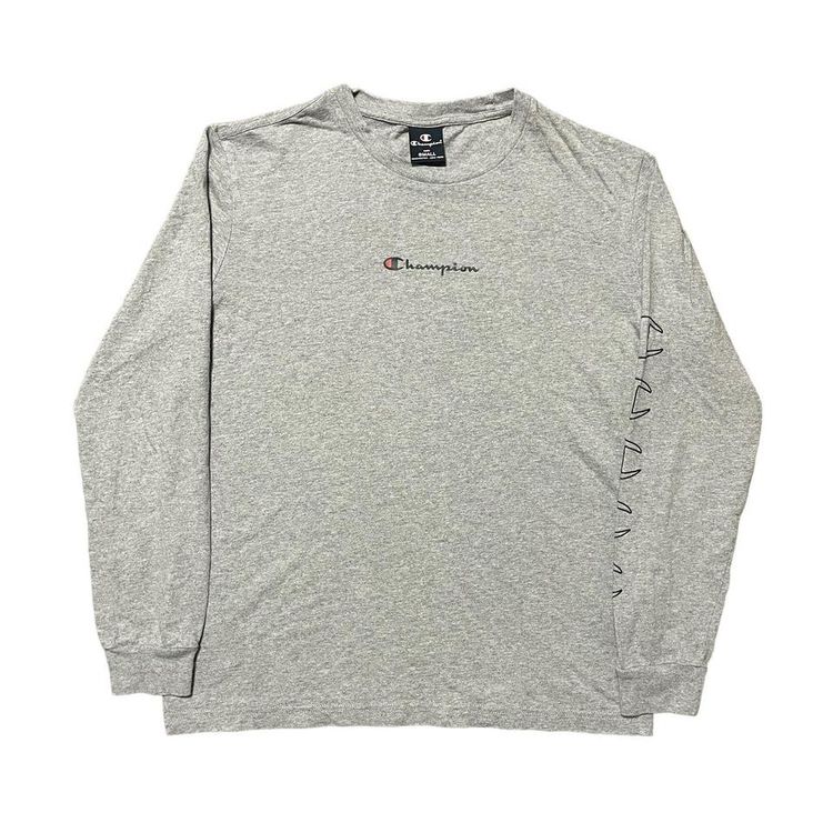 Champion T-Shirt Long Sleeve Grey Pullover Logo Crew Neck Size Small Unisex