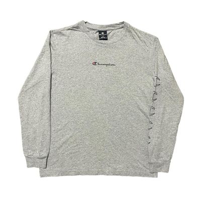 Champion T-Shirt Long Sleeve Grey Pullover Logo Crew Neck Size Small Unisex