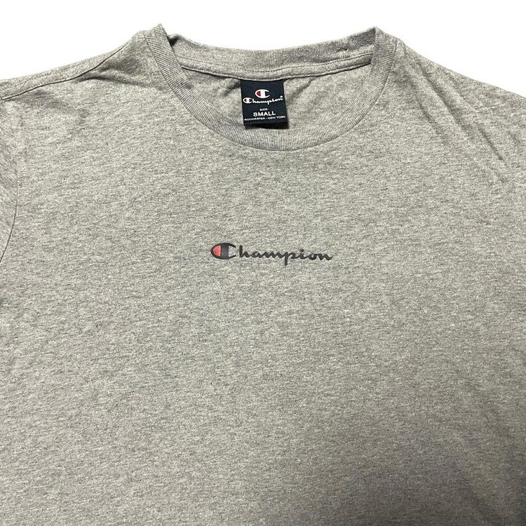 Champion T-Shirt Long Sleeve Grey Pullover Logo Crew Neck Size Small Unisex imagen 2