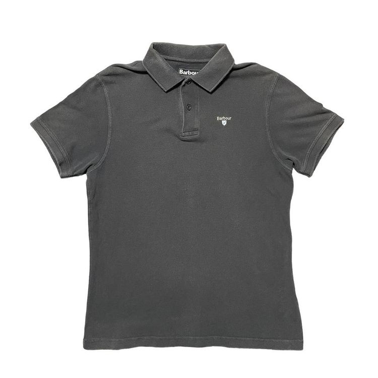 Barbour Mens Polo Shirt Short Sleeve Dark Grey Cotton Size Medium Button Collar
