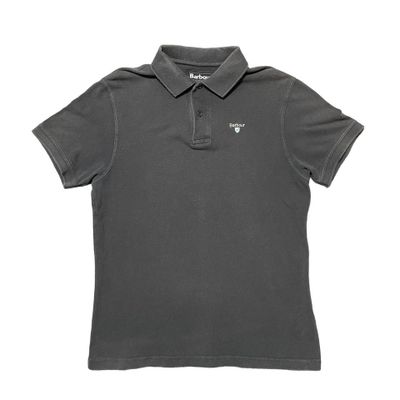 Barbour Mens Polo Shirt Short Sleeve Dark Grey Cotton Size Medium Button Collar