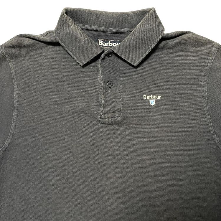 Barbour Mens Polo Shirt Short Sleeve Dark Grey Cotton Size Medium Button Collar image 2