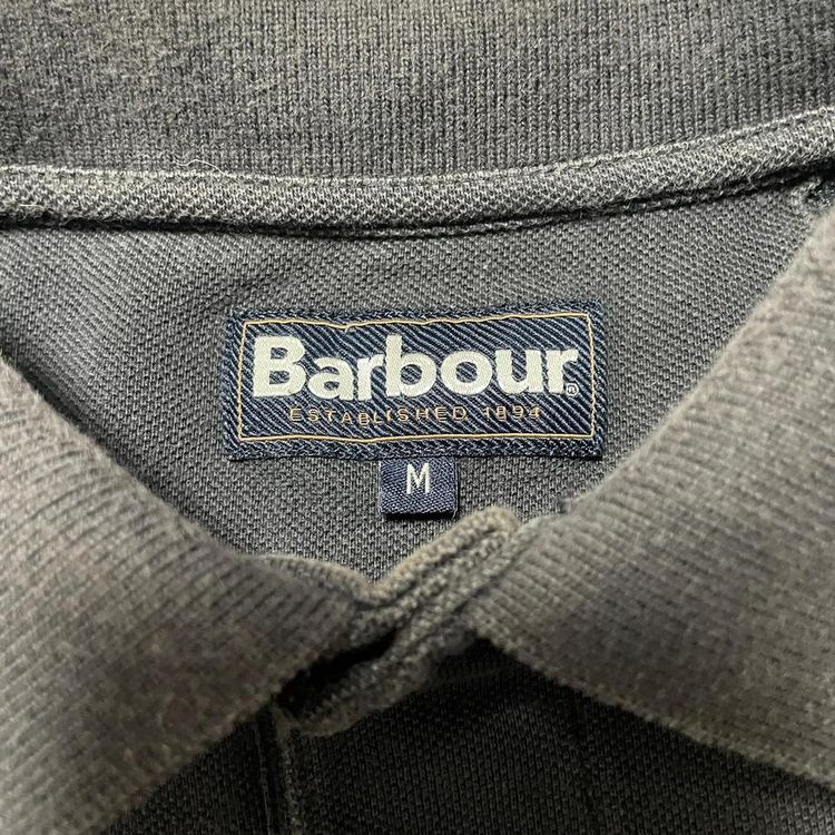 Barbour Mens Polo Shirt Short Sleeve Dark Grey Cotton Size Medium Button Collar image 4